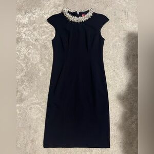 XS Betsey Johnson Navy Blue Pearl Collar Cap Sleeve Dress (size 2)